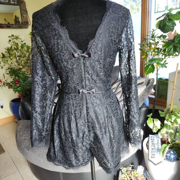 Anthropologie Long Sleeve Lace Romper In Black Size  6 - Picture 6 of 15